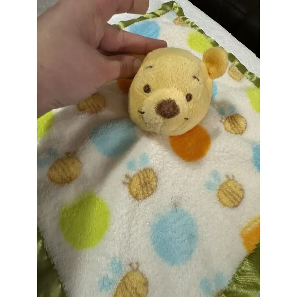 Disney Baby Winnie The Pooh Bees Polka Dots Lovey Security Blanket Satin Trim